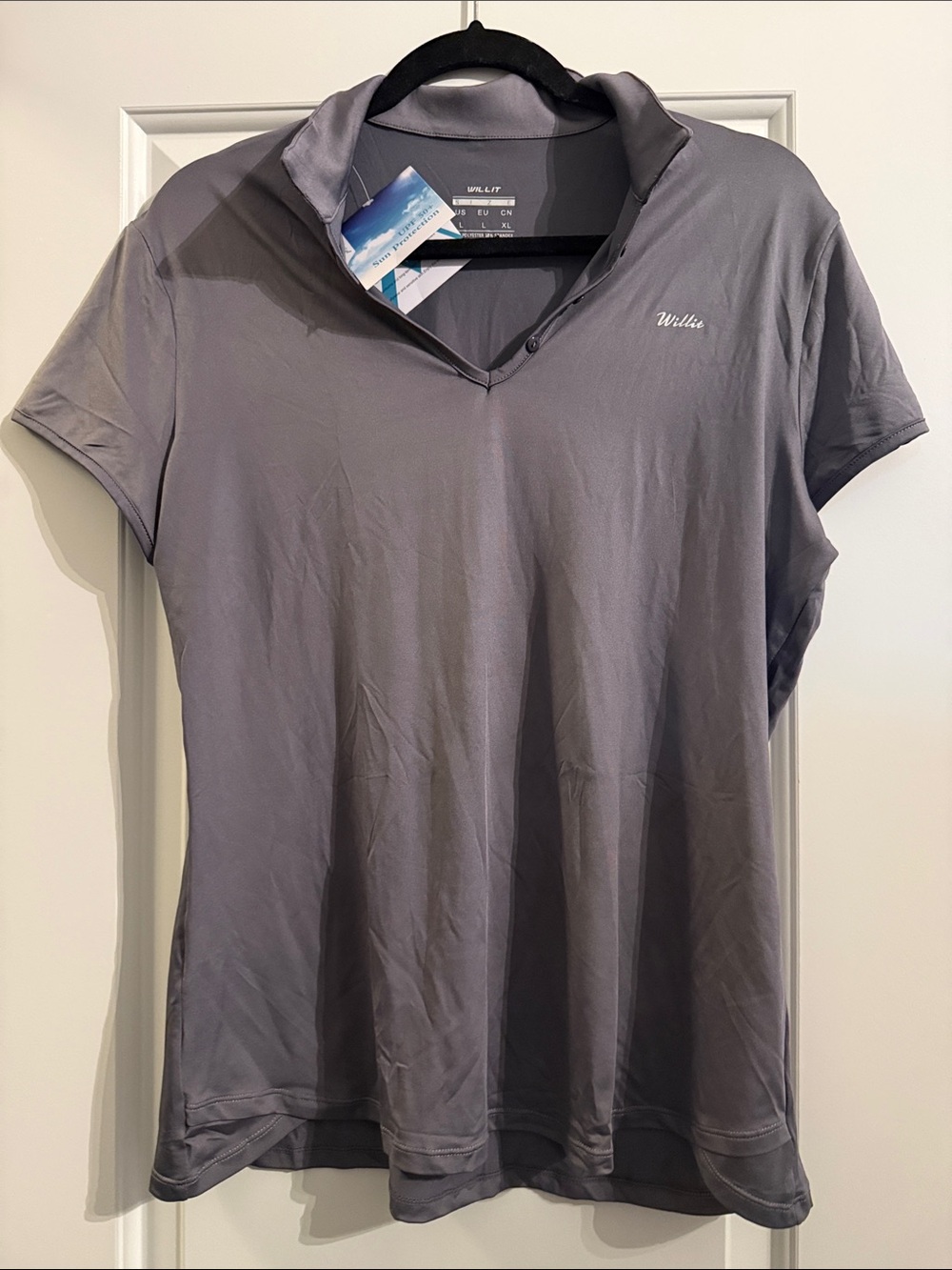 Willit Lrg  Women's Short Sleeve Polo Tee in Gray with UPF50 sun protection nwt